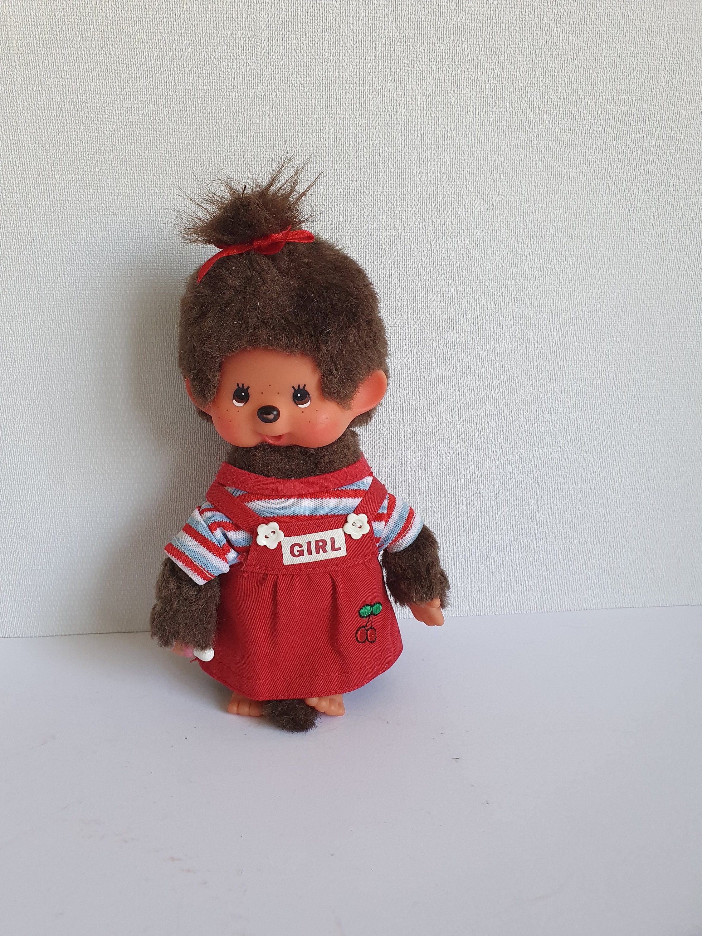 Vintage Monchhichi Sekiguchi Plush Doll in Cherry Outfit W