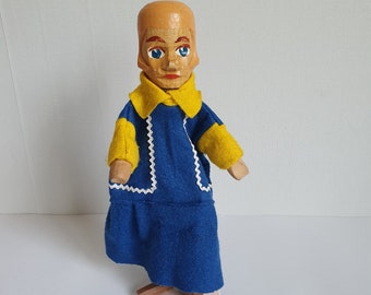 Vintage Lotte Sievers-Hahn cabeza de madera tallada a mano marioneta de mano femenina