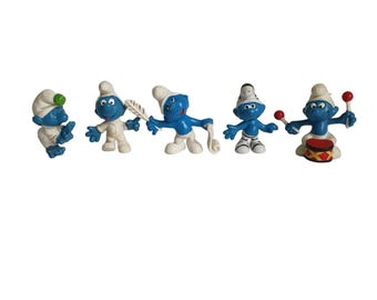 2 Figurines Vintage Schtroumpfs Super Schtroumpfs PVC – Années 80, Boîte Vanity
