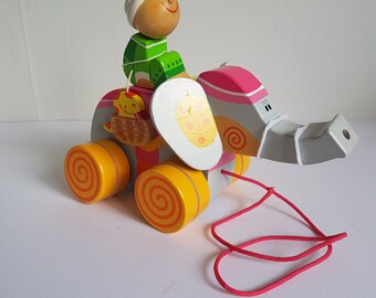 Vintage Sevi Wood and Felt Pull Along Marajah on Elephant Toy - Etsy