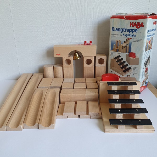 Vintage HABA Wooden Marble Run Starter Set w/ Sound Staircase #1149