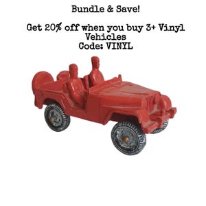 Vintage Vinyl Gummi Vinyl Line Red Jeep 4" • Vinyl Toy Car • Retro Rubber Vehicle • 1970's Collectible Toy Car image 1