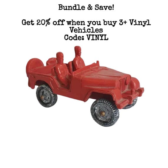 Vintage Vinyl Gummi Vinyl Line Red Jeep 4" • Vinyl Toy Car • Retro Rubber Vehicle • 1970's Collectible Toy Car