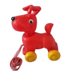 Vintage USSR plastic pull-along dog 11&quot;