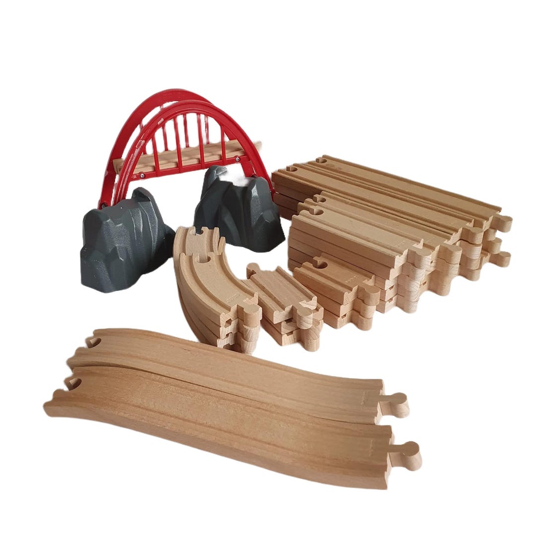 Vintage Brio Wooden Train Set W/ Bridge (25 Pcs) - Etsy
