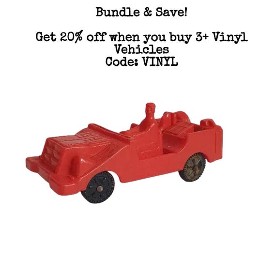 Vintage Vinyl Gummi Vinyl Line • Stelco  Red Jeep 3,5" • Vinyl Toy Car • Retro Rubber Vehicle • 1970's Collectible Toy Car