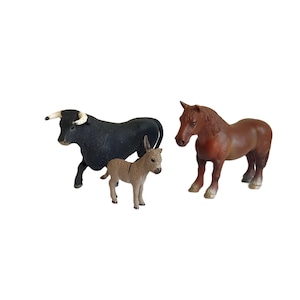 Vintage Schleich Heavy Draft Horse Spanish Bull and Donkey Foal