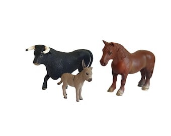 vintage Schleich Heavy Draft Horse Espagnol Taureau et Âne Poulain