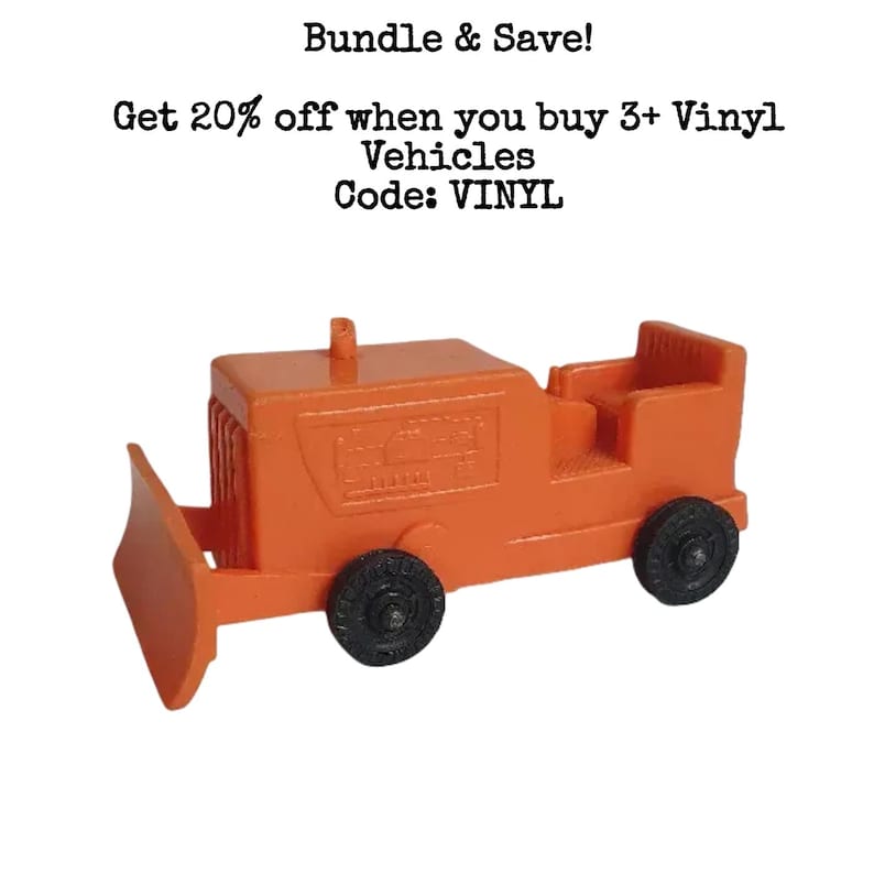 Vintage Vinyl Gummi Orange Bulldozer Toy image 1