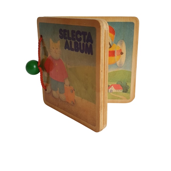 Vintage Selecta Wooden Baby Book Traveling Cat