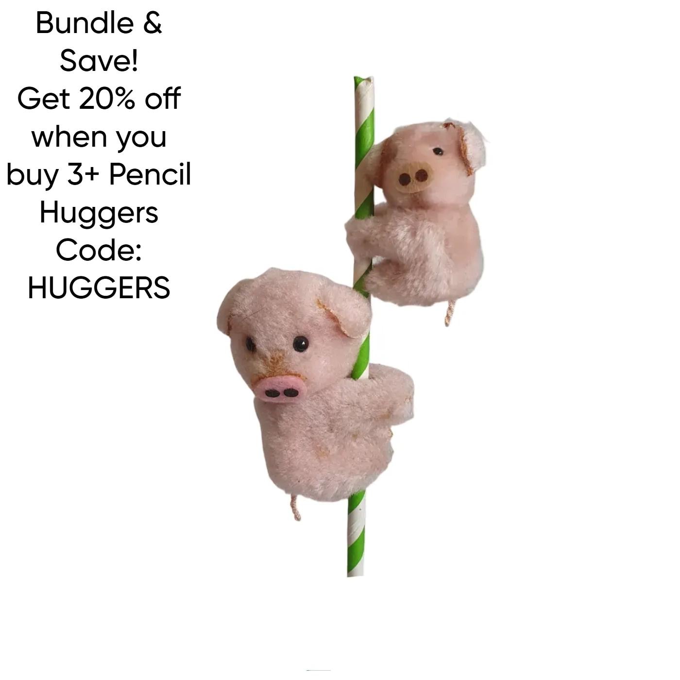 Vintage 80s Plush Pig Piglet Pencil Huggers – Retro Clip-on Farm