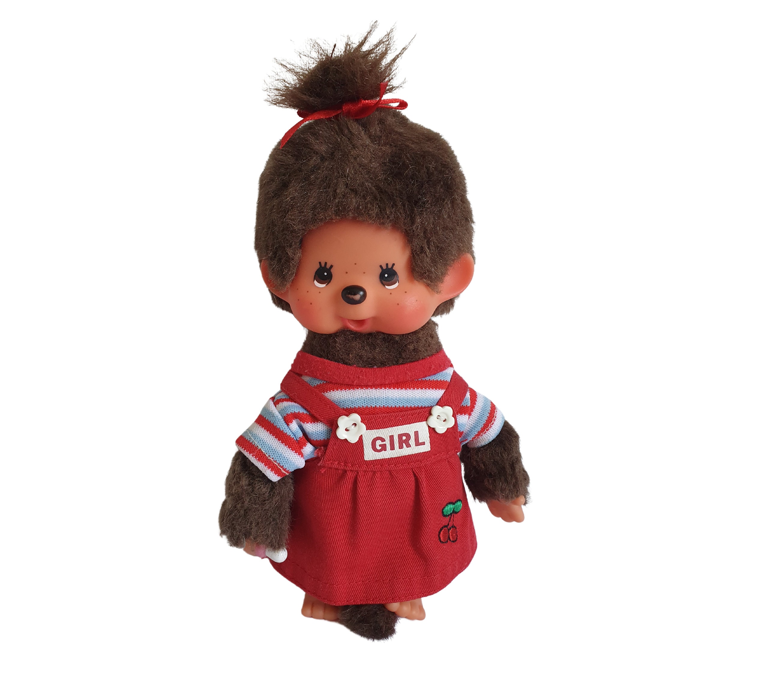 Vintage Monchhichi Sekiguchi Plush Doll in Cherry Outfit W Vintage Monchhichi Sekiguchi Plush Doll in Cherry Outfit W