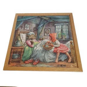 Vintage Wooden Rolf Wooden Frame Fairy Tale Puzzle 'Little Red Riding Hood' (64 pcs) 15"