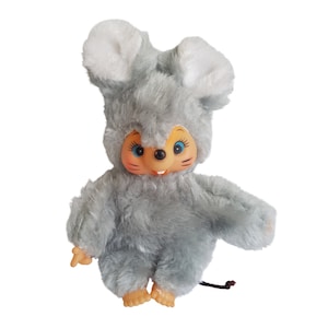 Vintage Monchhichi Toho Daisuke Réplique Souris Grise 7,8&quot;