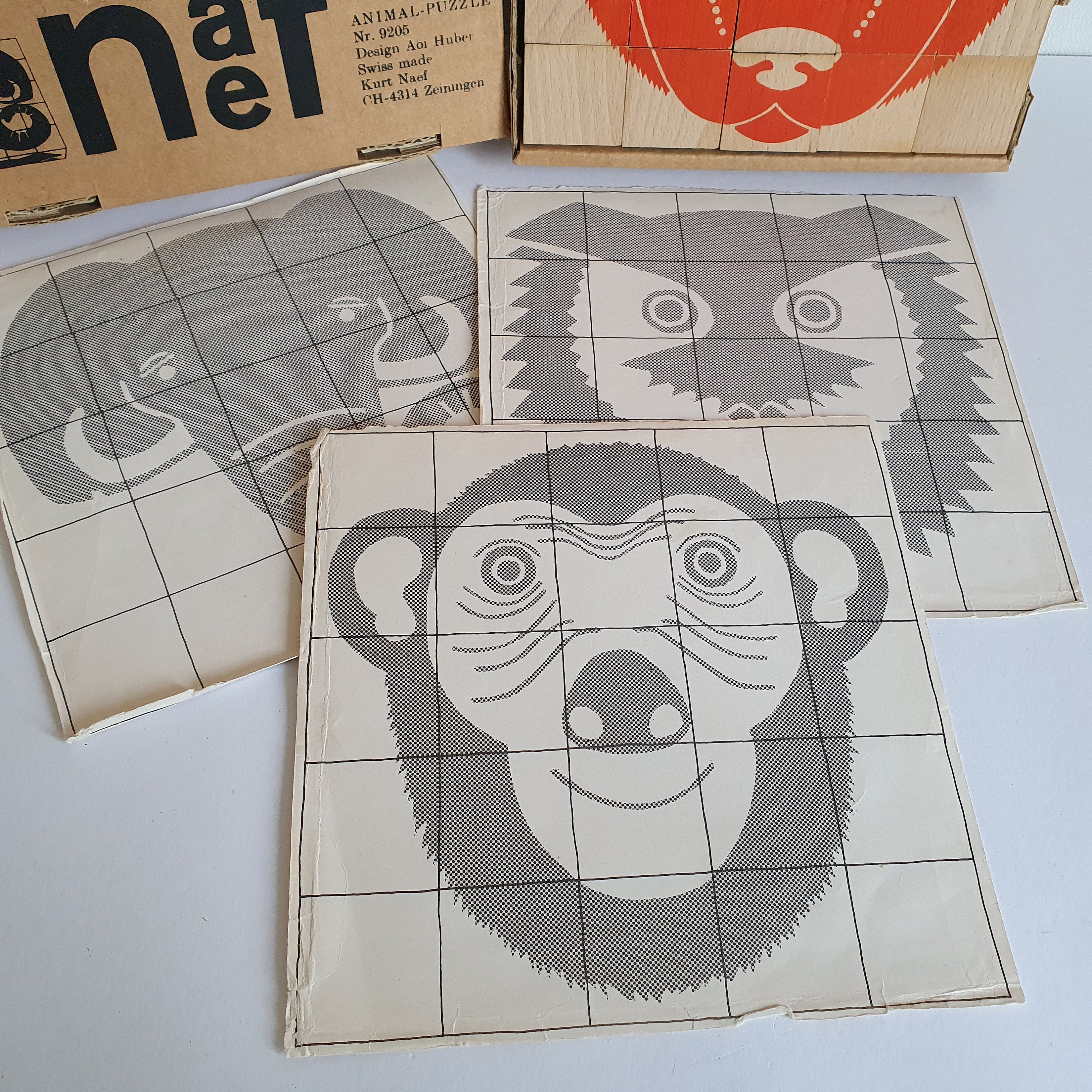 Vintage Naef Wooden Animal Cube Puzzle No. 9205 Designed by