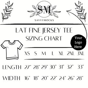 Pode incluir: Tabela de tamanhos para uma camiseta de jersey fino, mostrando as medidas em polegadas para o comprimento e a largura, para os tamanhos XS a 3XL.