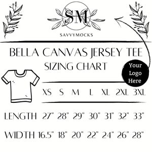 Bella Canvas 3001 Jersey Tee Sizing Chart - SavvyMocks