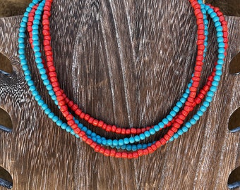Western Beaded Choker | Adjustable Solid Color Necklace