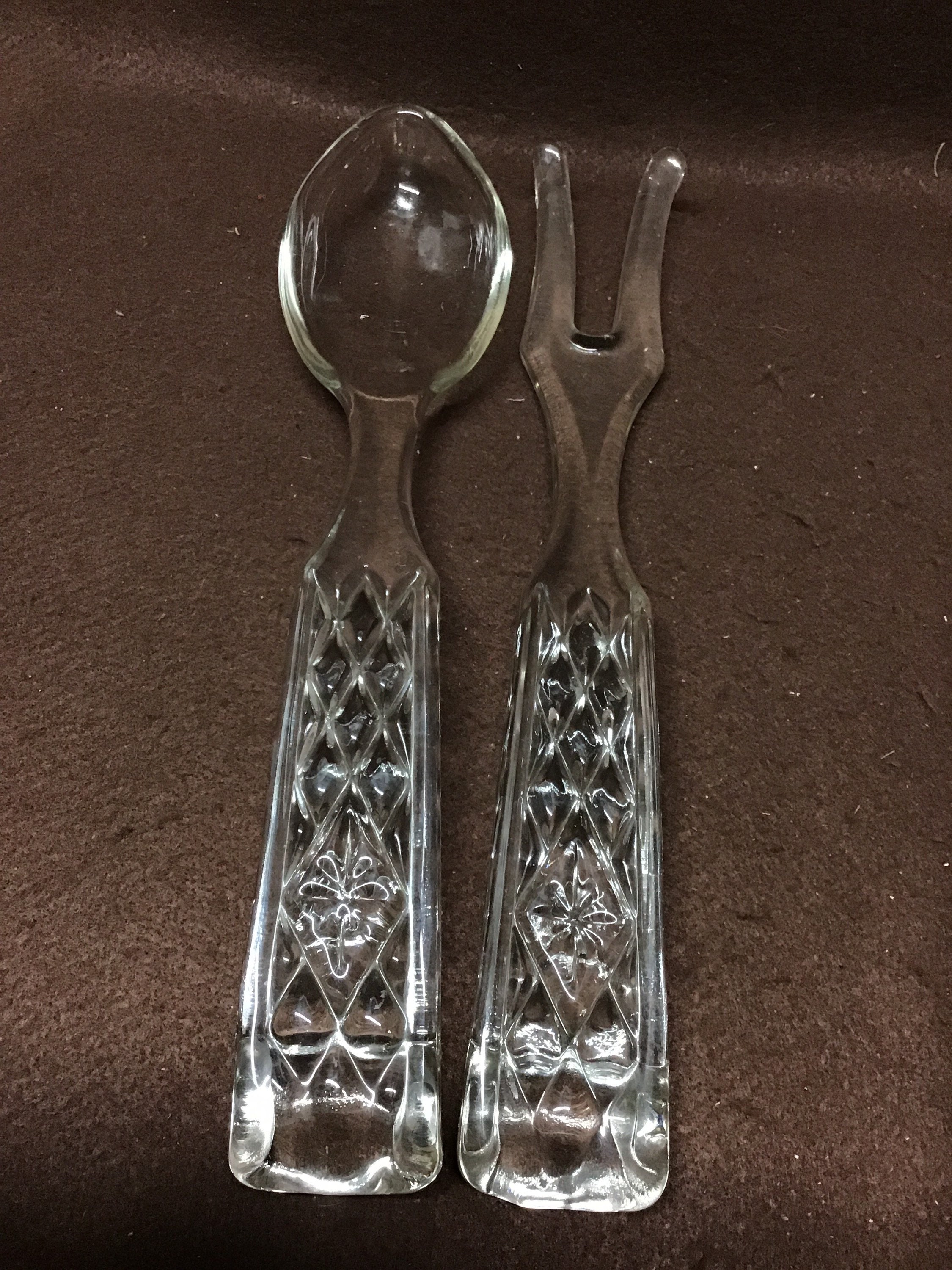 1940s Glass Serving spoon and fork set Etsy