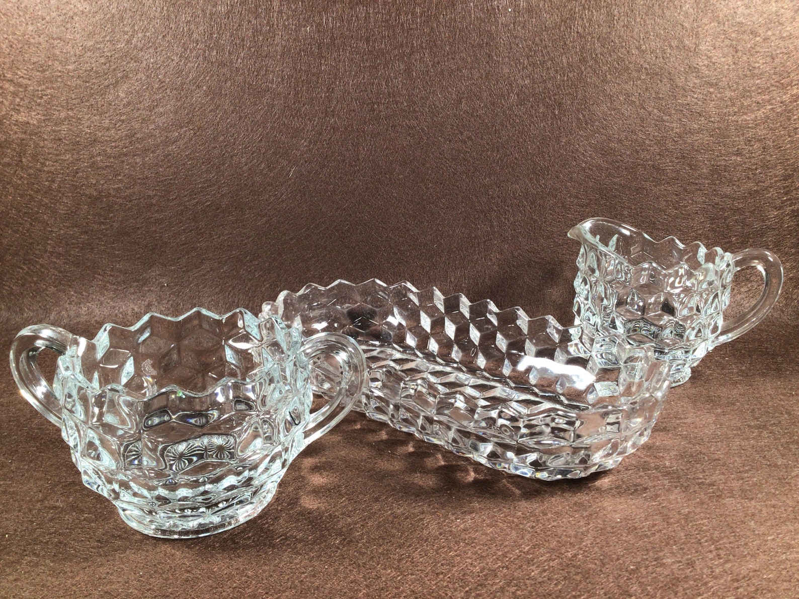 Vintage Fostoria American Pattern Cut Glass Cream and Sugar Etsy