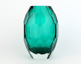Enorme VASO MURANO SOMMERSO Italia Venezia cristallo sfaccettato turchese smeraldo anni '60 cristallo di vetro vintage della metà del secolo