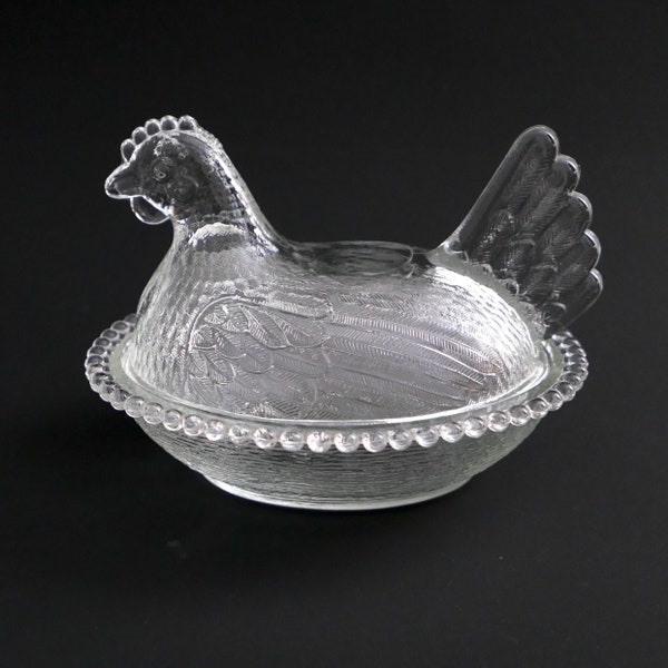 Großes BUTTERHUHN Pressglas Frankreich 1920 Butterglocke Huhn Glas antik Vorratsgefäß Aufbewahrung Butterdose 20er Jahre