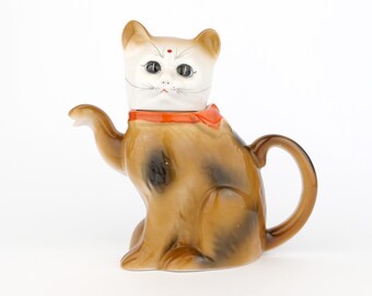 Pequeña TEAPOT CAT SHAPE Jarra de porcelana gato de mediados de siglo 50s jarra de forma vintage