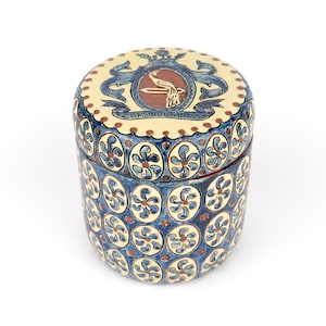 Theo en Susan HARLANDER Keramiek Rothenburg handbeschilderde doos met deksel studio keramiek jaren 1940 gesigneerd kunstenaar keramiek heraldiek