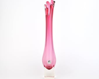 Originele MURANO GLAS vaas roze roze 36 cm label Sommerso Italië Poli Seguso jaren 60 vintage mid-century Venetië druppels