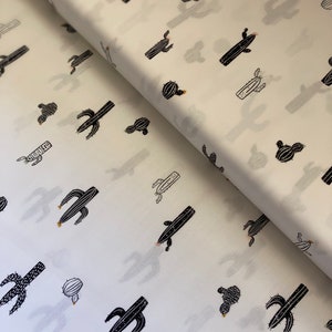 Art Gallery Fabrics | Pacha | Cactus Stamps Fabric by the Yard | Quilting Cotton | Black and White | Desert