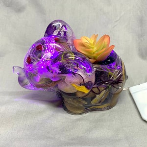 Purple light up Elephant Succulent Vase, Faux Succulent Vase, Elephant Themed Decor, Elephant Night Light