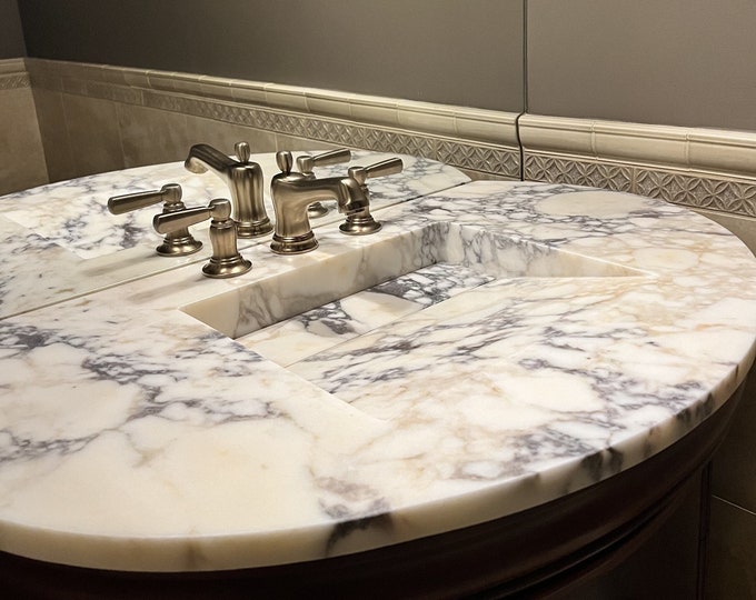 D-shaped custom countertop sink - calacatta viola