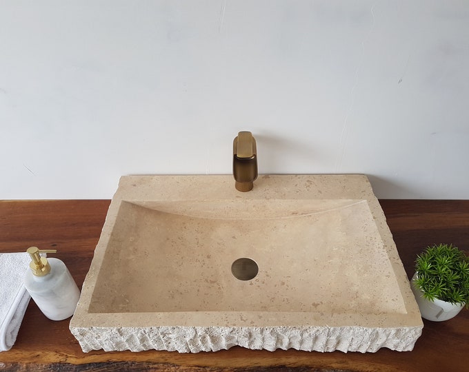 Ready to Ship Arch Rectangle Shaped Sink • Travertine Sink • Outside Blasting • Custom Marble Sink Rectangle • Farmhouse Sink • Bathroom