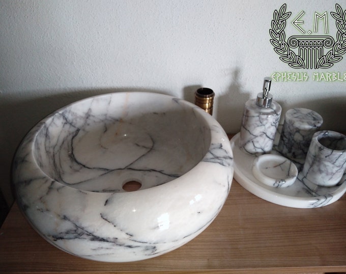 Handmade Lilac Roller Marble Sink: Natural Stone Vessel
