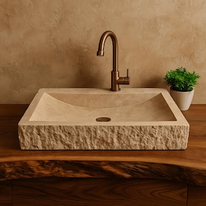 Travertine Sink • Ready to Ship Arch Rectangle Shaped Sink • Outside Blasting • Custom Marble Sink Rectangle • Farmhouse Sink • Bathroom