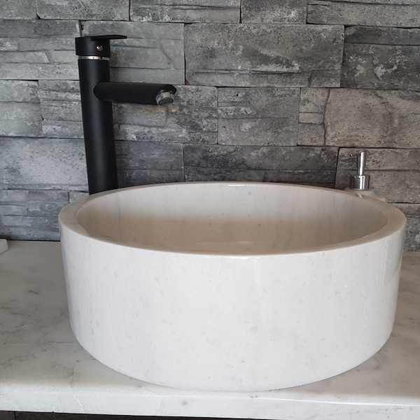 Sink, Handmade Bathroom Sink, White Cylinder Marble Sink , Marble Washbasin, Vessel Sink, Vanity Top Sink