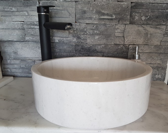 Sink, Handmade Bathroom Sink, White Cylinder Marble Sink , Marble Washbasin, Vessel Sink, Vanity Top Sink