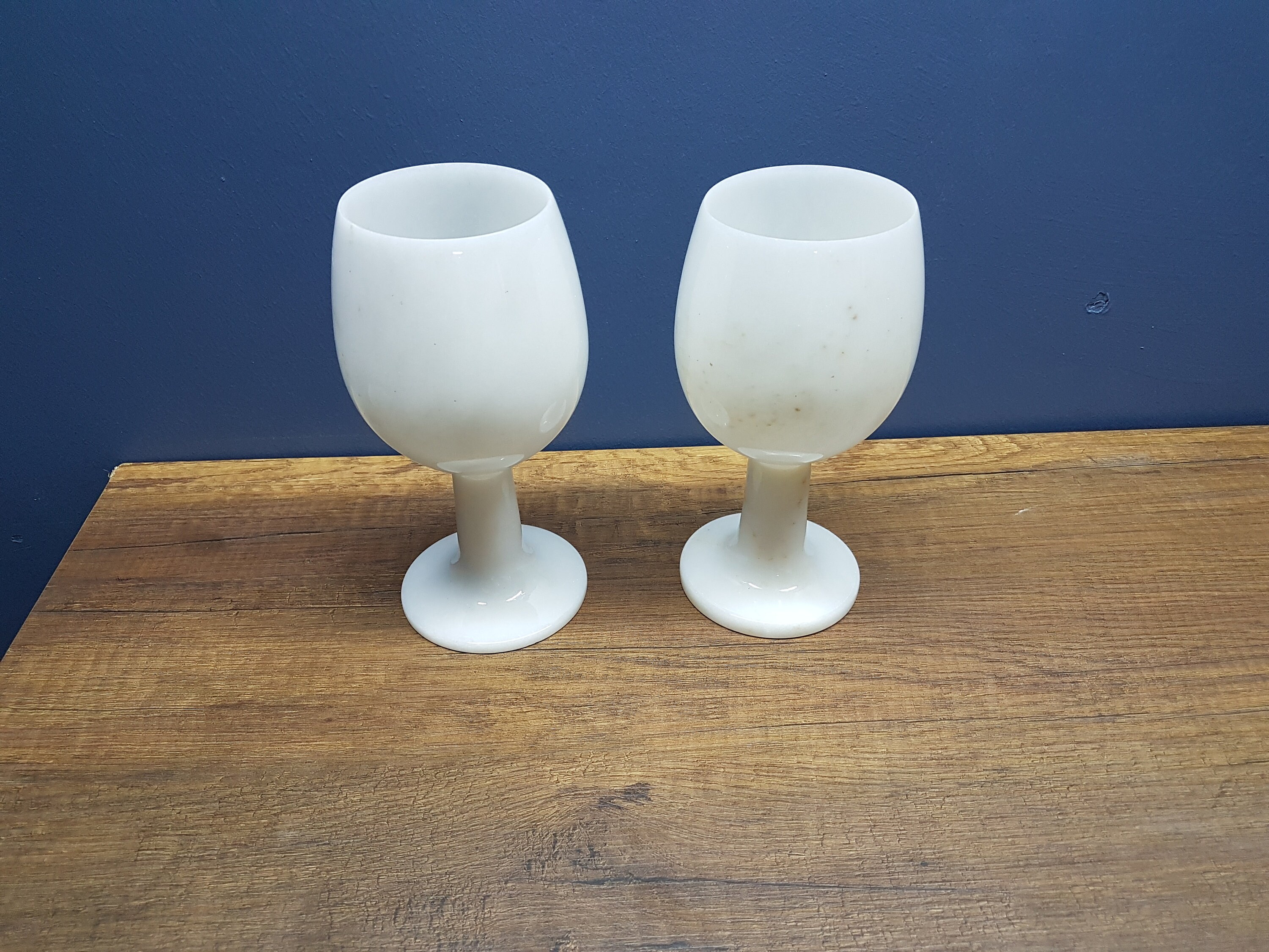 Turkish White Marble Goblets Set of 2 Natural Stone Wine Big Glasses White Marble Cups