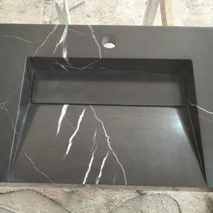 Hand Carved Black Marble Ramp Sink: Modern Bathroom Vanity