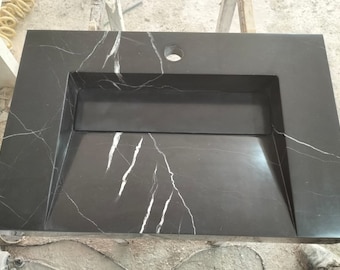 Hand Carved Black Marble Ramp Sink: Modern Bathroom Vanity