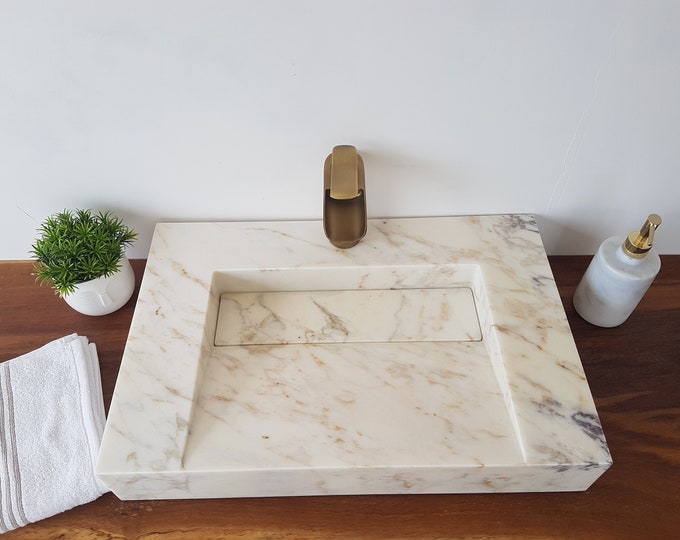 Custom Marble Sink • Farmhouse Marble Sink • Hidden Drain Sink • Wall Mount Marble Sink • Marble Sink • Bathroom Decor