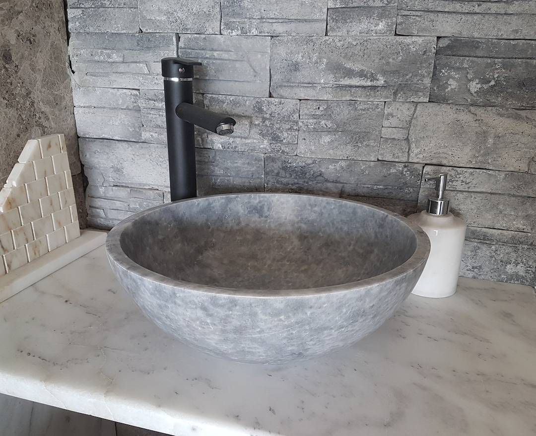 Gray Marble Bowl Sink, Handmade Bathroom Sink, Bathroom Sink Washbasin