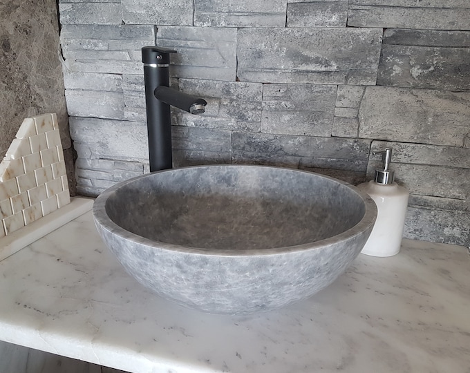 Gray Marble Bowl Sink, Handmade Bathroom Sink, Bathroom Sink Washbasin