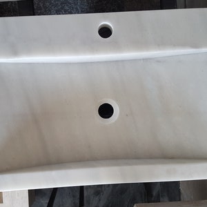 Hand Carved White Marble Bathroom Sink: Sharp Edged Rectangle Vessel