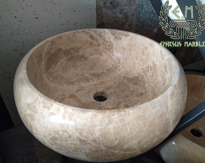 Emperador Roller Marble Sink, Handmade Bathroom Sink, Bathroom Sink Washbasin