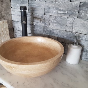 Handmade Travertine Bowl Sink: Natural Stone Bathroom Washbasin