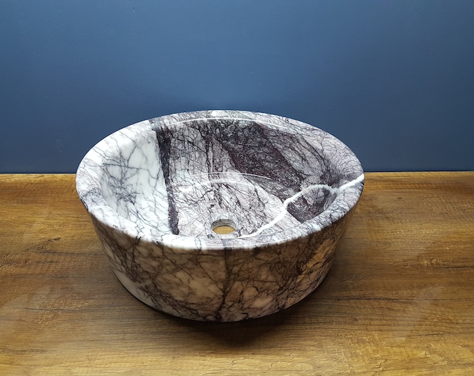 Handmade Bathroom Sink, Mugla Lilac Bowl Champered Marble Sink, Naturel Stone Sink,Handmade Sink,Stone Sink