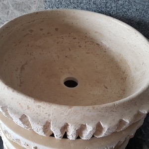 Handmade Travertine Marble Sink: Vertically Split Bowl Washbasin