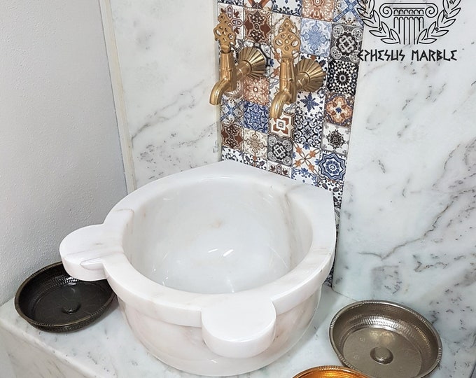 Turkish Bath Sink, Turkish Hammam Sink, Spa Sink, Turkish Hamam Sink, Classic White Marble Texture With Yellowish