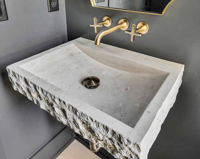 Travertine Sink • Outside Blasting • Custom Marble Sink Rectangle • Farmhouse Sink • Bathroom